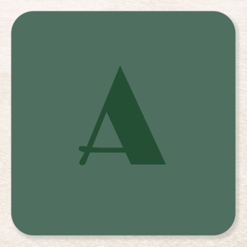Custom Monogram Initial Letter Plain Green Retro Square Paper Coaster