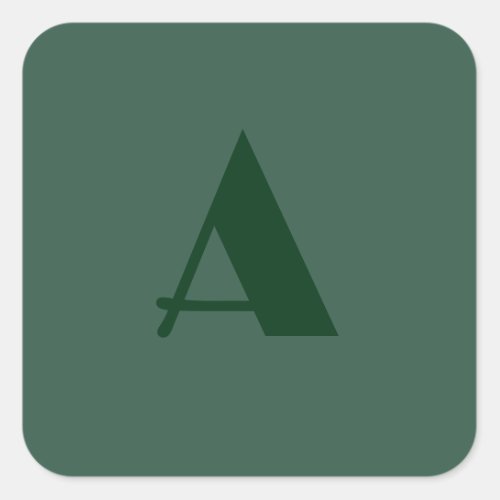 Custom Monogram Initial Letter Plain Green Retro Square Sticker