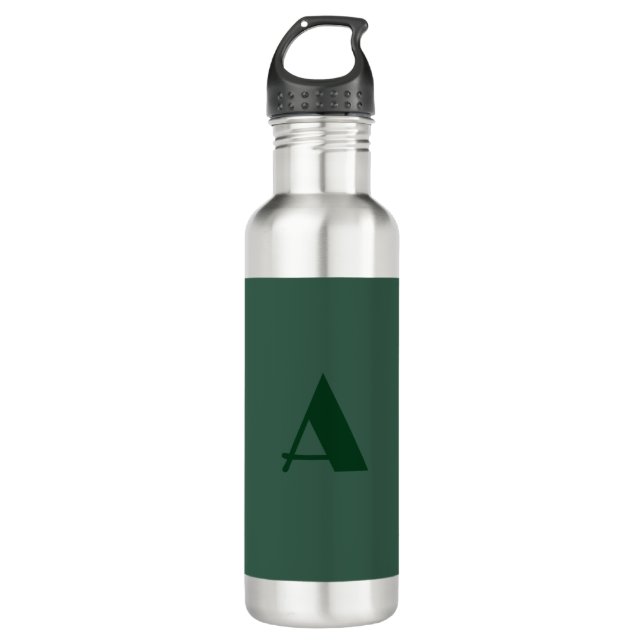 Custom Monogram Initial Letter Plain Green Retro Stainless Steel Water Bottle (Front)