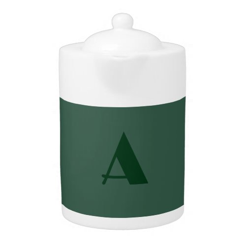 Custom Monogram Initial Letter Plain Green Retro Teapot