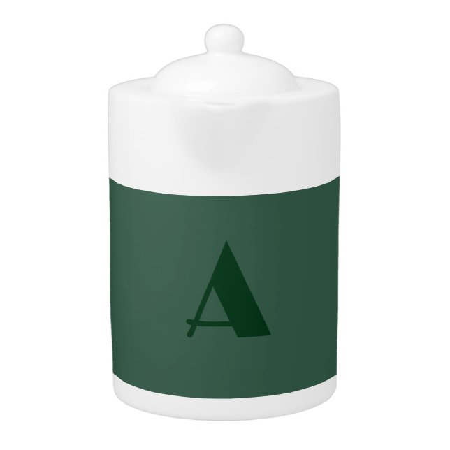 Custom Monogram Initial Letter Plain Green Retro Teapot (Front)