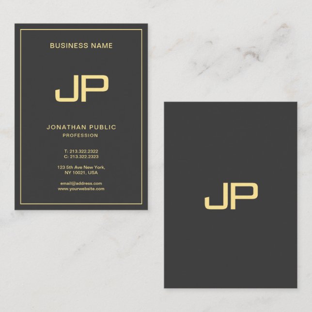 Custom Monogram Initial Luxury Black & Gold Mighty Business Card (Front/Back)