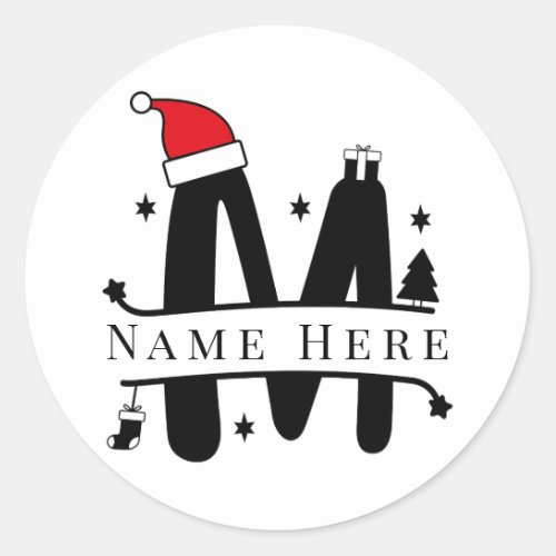 Custom Monogram Initial M Christmas Tree Hat Classic Round Sticker