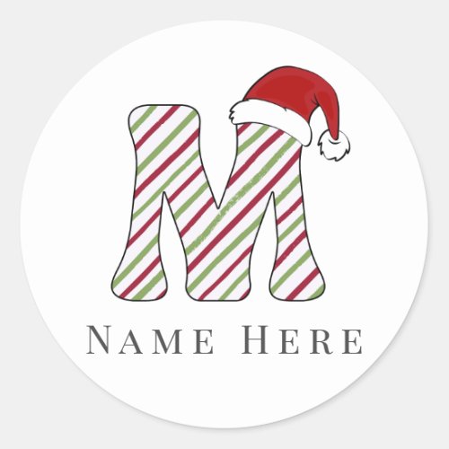 Custom Monogram Initial M Christmas Tree Hat Classic Round Sticker