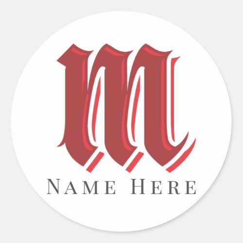 Custom Monogram Initial M Gothic Red Classic Round Sticker