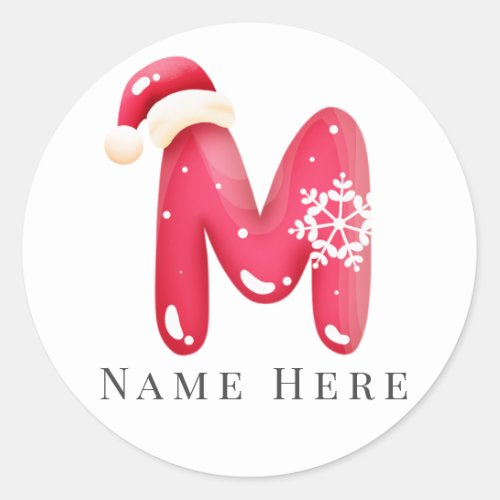 Custom Monogram Initial M Letter Christmas Hat Classic Round Sticker
