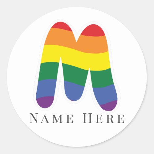 Custom Monogram Initial M LQBTQ Rainbow Flag Classic Round Sticker