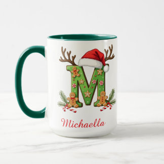 Custom Monogram initial M Santa merry Christmas Mug