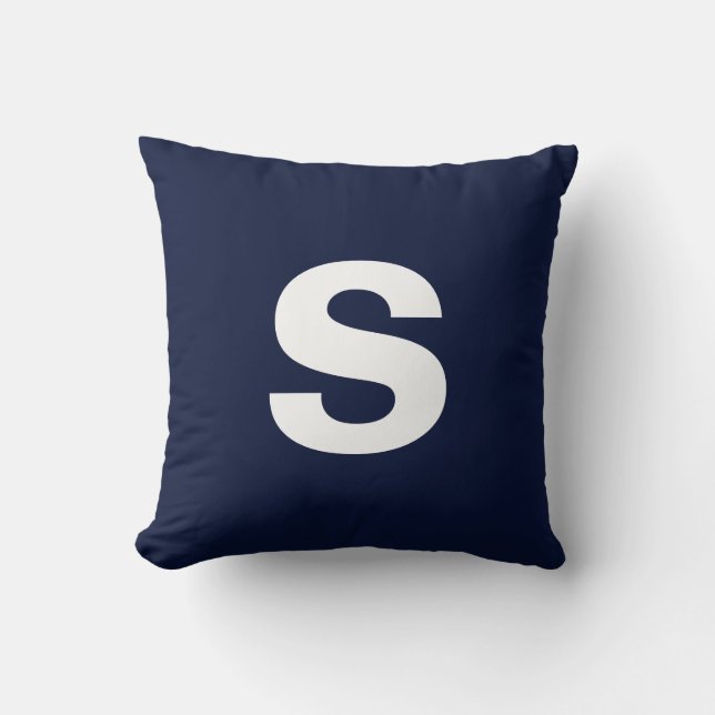 Custom Monogram Initial Midnight Navy Blue Throw Pillow (Front)