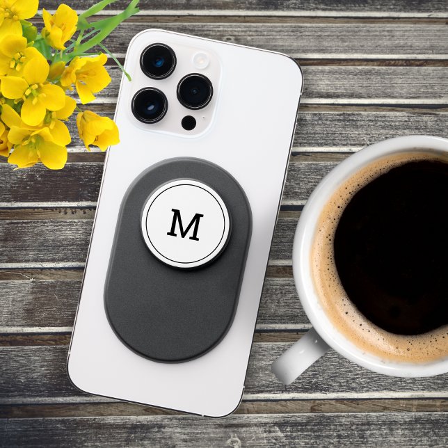 Custom Monogram Initial Minimalist Black And White PopSocket (Creator Uploaded)