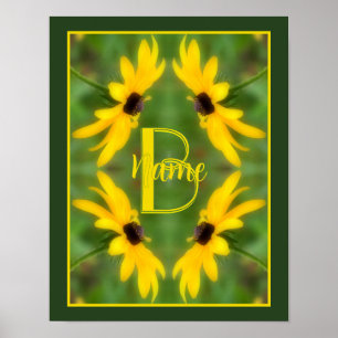 Custom Monogram Initial Name Black Eyed Susan Art Poster