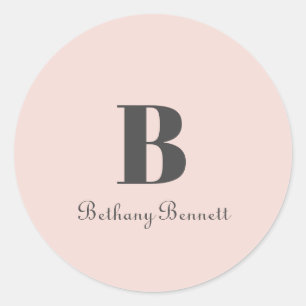 Custom Monogram Initial Name Blush Gray Classic Round Sticker