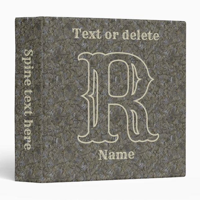 Custom Monogram Initial Name Brown Floral 3 Ring Binder (Front/Spine)