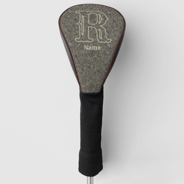 Custom Monogram Initial Name Brown Floral Golf Head Cover (Front)