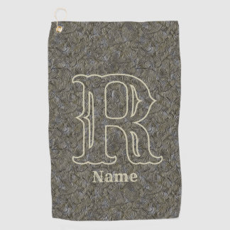Custom Monogram Initial Name Brown Floral Golf Towel