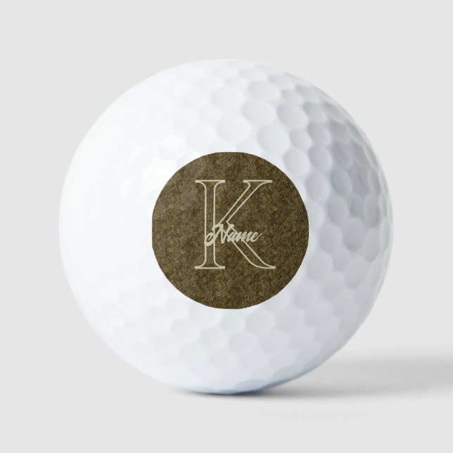 Custom Monogram Initial Name Brown Floral Leaf Golf Balls (Front)