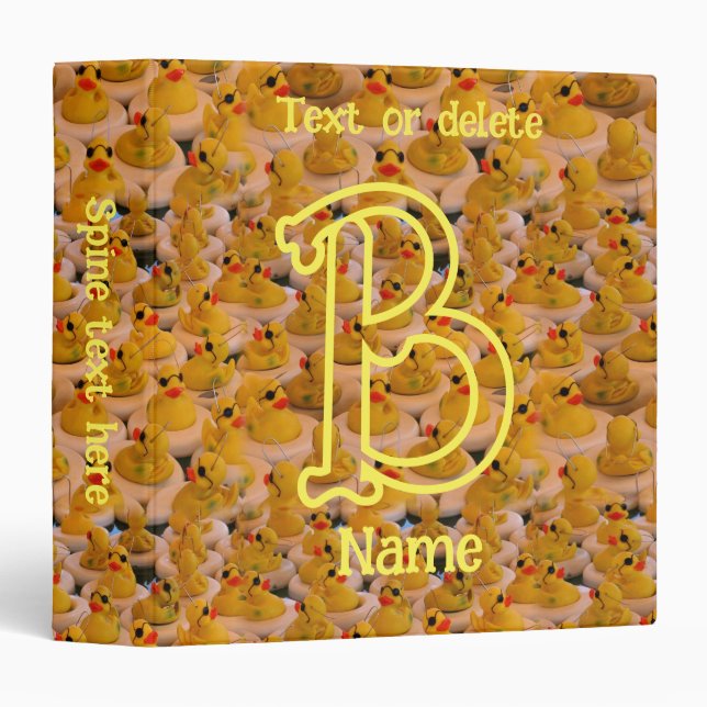 Custom Monogram Initial Name Cute Rubber Ducks 3 Ring Binder (Front/Spine)