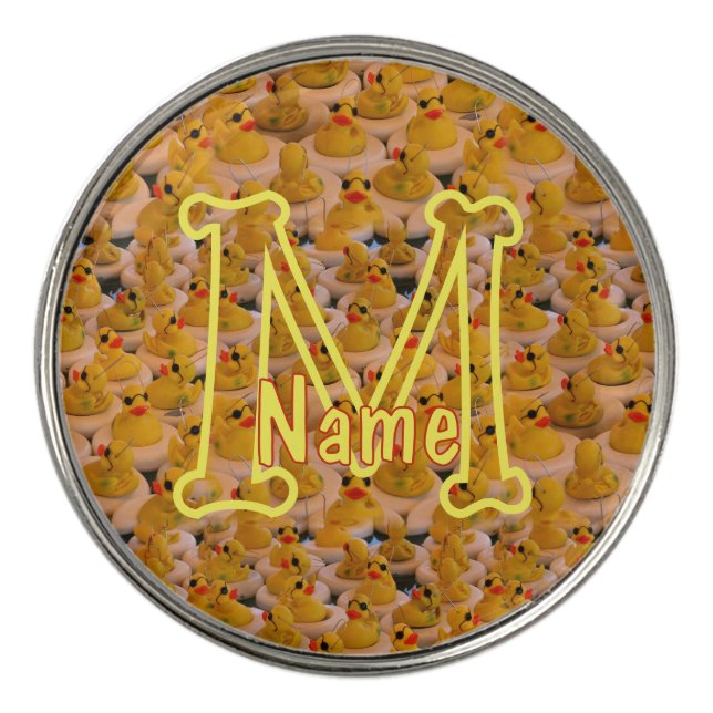 Custom Monogram Initial Name Cute Rubber Ducks Golf Ball Marker (Front)