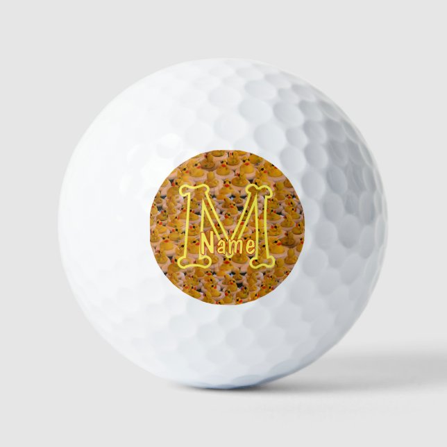 Custom Monogram Initial Name Cute Rubber Ducks Golf Balls (Front)