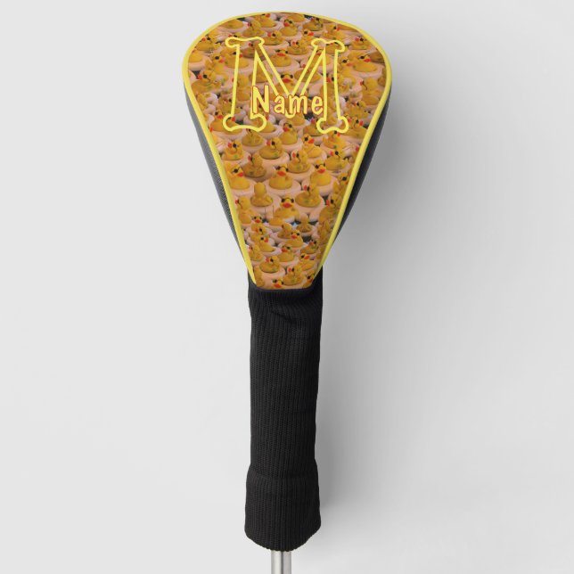 Custom Monogram Initial Name Cute Rubber Ducks Golf Head Cover (Front)