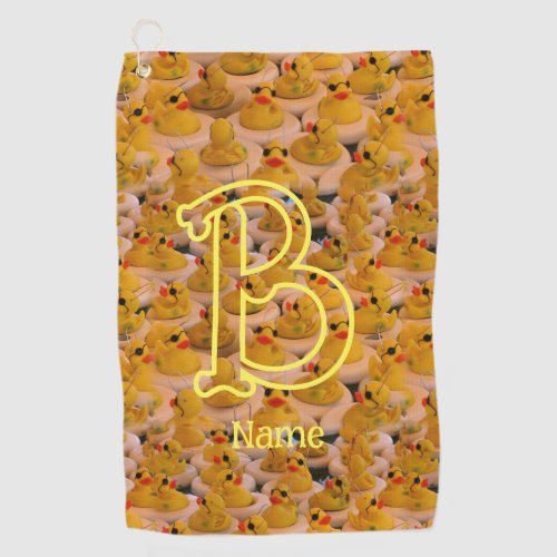 Custom Monogram Initial Name Cute Rubber Ducks Golf Towel