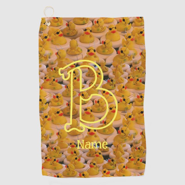Custom Monogram Initial Name Cute Rubber Ducks Golf Towel (Front)