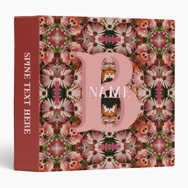 Custom Monogram Initial Name Daisy Floral Art 3 Ring Binder (Front/Spine)