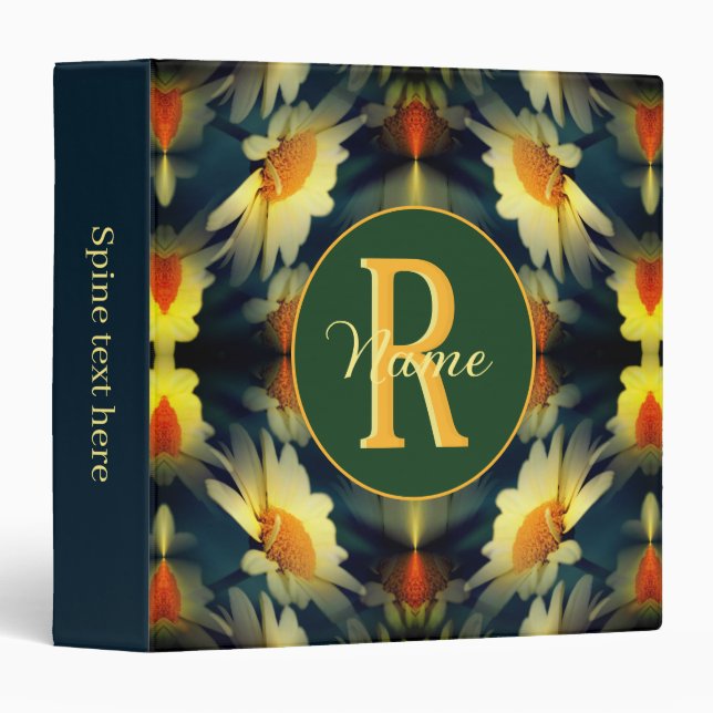 Custom Monogram Initial Name Daisy Floral Art 3 Ring Binder (Front/Spine)