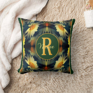 Custom Monogram Initial Name Daisy Floral Art Throw Pillow