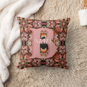 Custom Monogram Initial Name Daisy Floral Art Throw Pillow