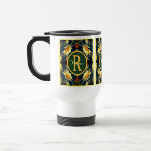 Custom Monogram Initial Name Daisy Floral Art Travel Mug