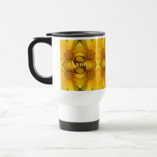 Custom Monogram Initial Name Daisy Petals Art Travel Mug