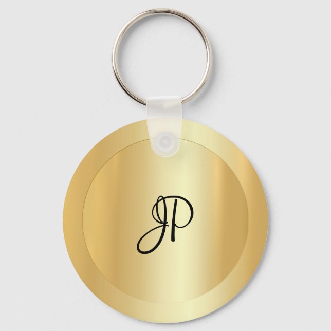 Custom Monogram Initial Name Faux Gold Template Keychain (Front)