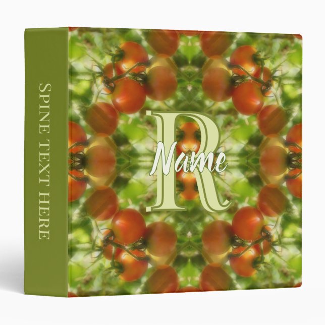 Custom Monogram Initial Name Garden Tomatoes 3 Ring Binder (Front/Spine)