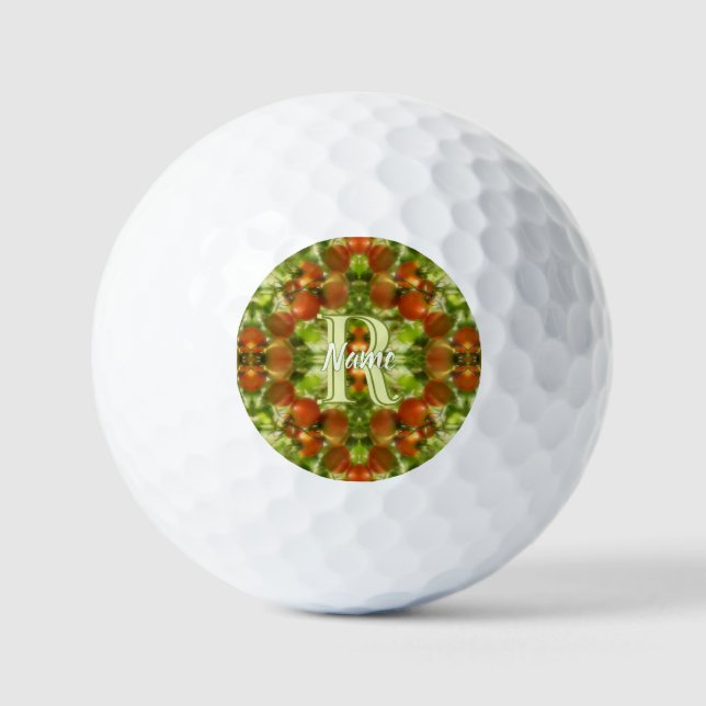 Custom Monogram Initial Name Garden Tomatoes Golf Balls (Front)