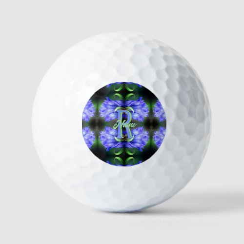 Custom Monogram Initial Name Gentian Floral Art Golf Balls