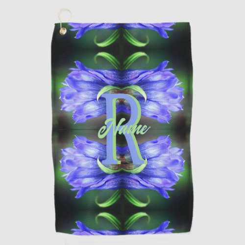 Custom Monogram Initial Name Gentian Floral Art Golf Towel