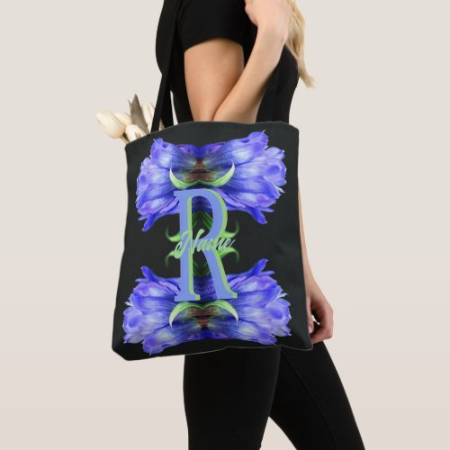 Custom Monogram Initial Name Gentian Floral Art Tote Bag