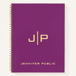 Custom Monogram Initial Name Gold &amp; Bordeaux Notebook