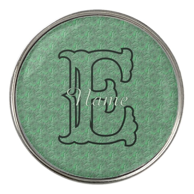 Custom Monogram Initial Name Green Floral Golf Ball Marker (Front)