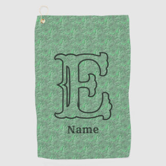 Custom Monogram Initial Name Green Floral Golf Towel