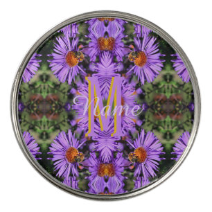 Custom Monogram Initial Name Honeybee Aster Art Golf Ball Marker