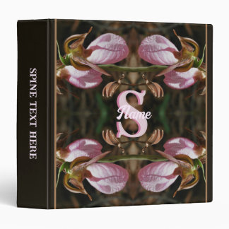 Custom Monogram Initial Name Lady Slipper Flowers 3 Ring Binder