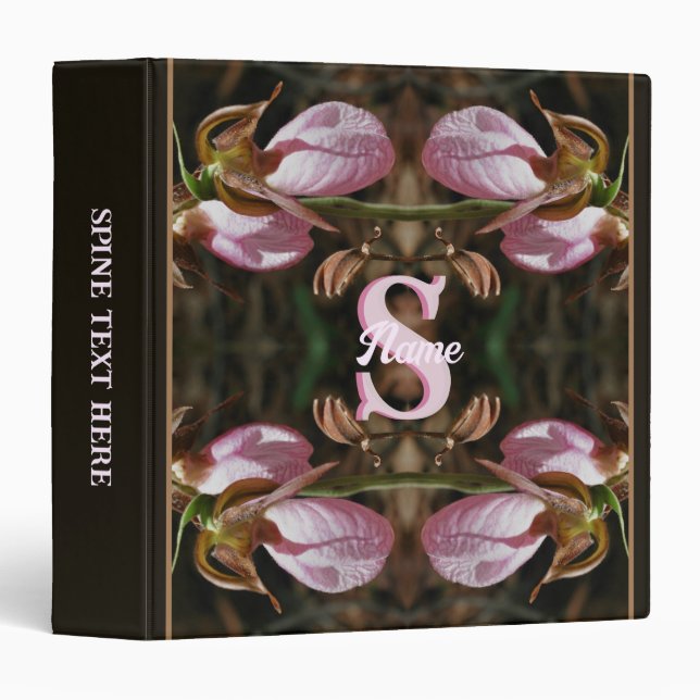 Custom Monogram Initial Name Lady Slipper Flowers 3 Ring Binder (Front/Spine)