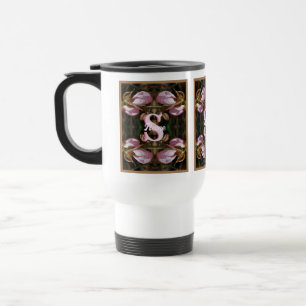 Custom Monogram Initial Name Lady Slipper Flowers Travel Mug