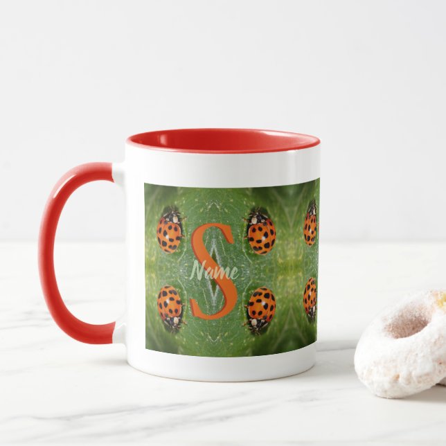Custom Monogram Initial Name Ladybug Art Mug (With Donut)