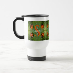 Custom Monogram Initial Name Ladybug Art Travel Mug