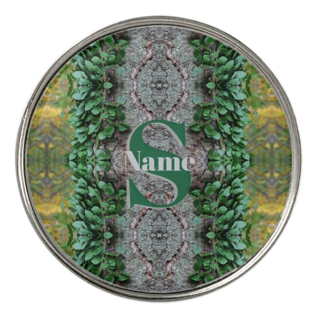 Custom Monogram Initial Name Leafy Vines Golf Ball Marker (Front)