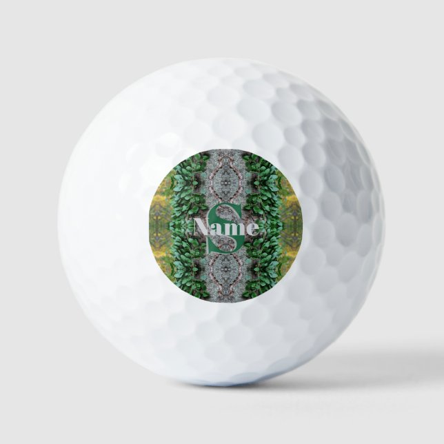 Custom Monogram Initial Name Leafy Vines Golf Balls (Front)
