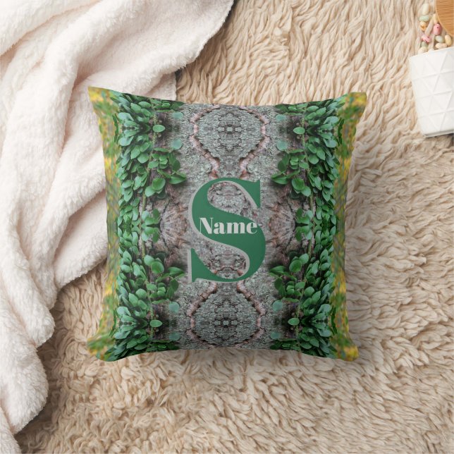 Custom Monogram Initial Name Leafy Vines Throw Pillow (Blanket)